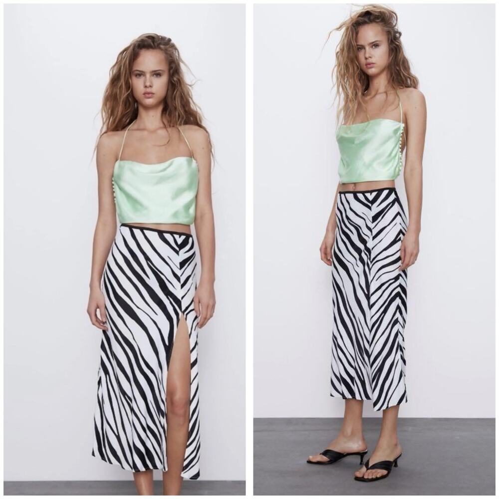 Zara Zebra Print High Waist Slip Midi Skirt Size XS 4661/158 Chic Cool Edgy